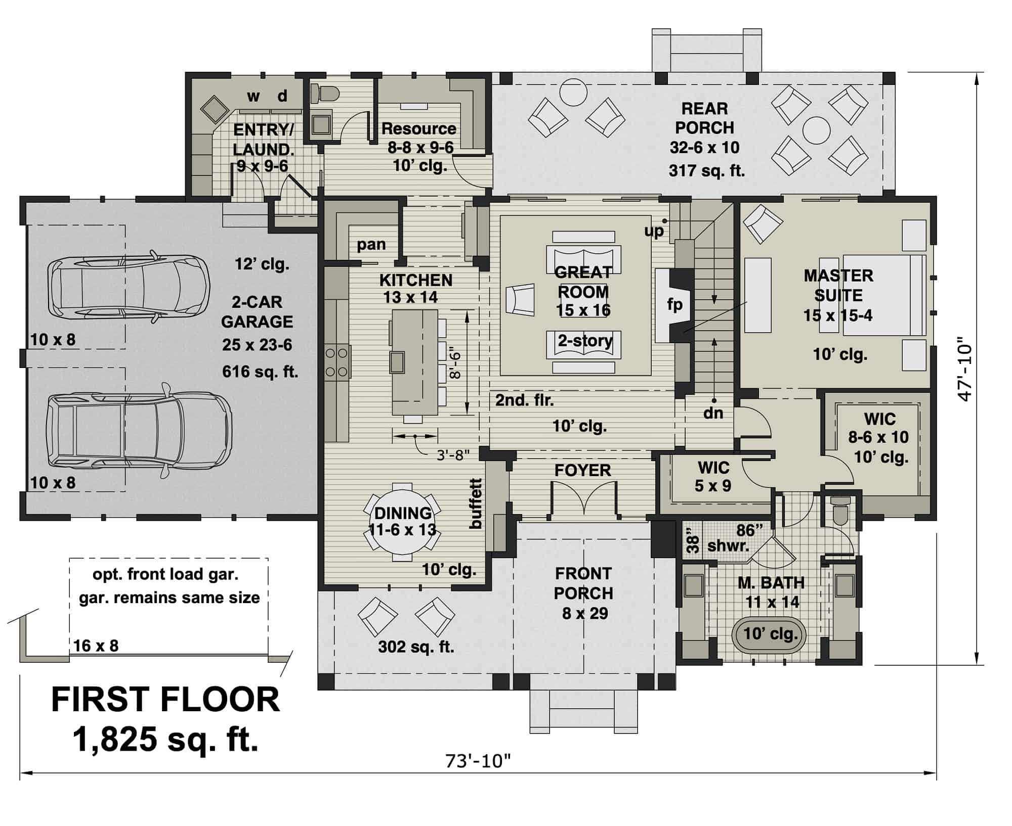 Main Level of Farmhouse Plan #165-1179