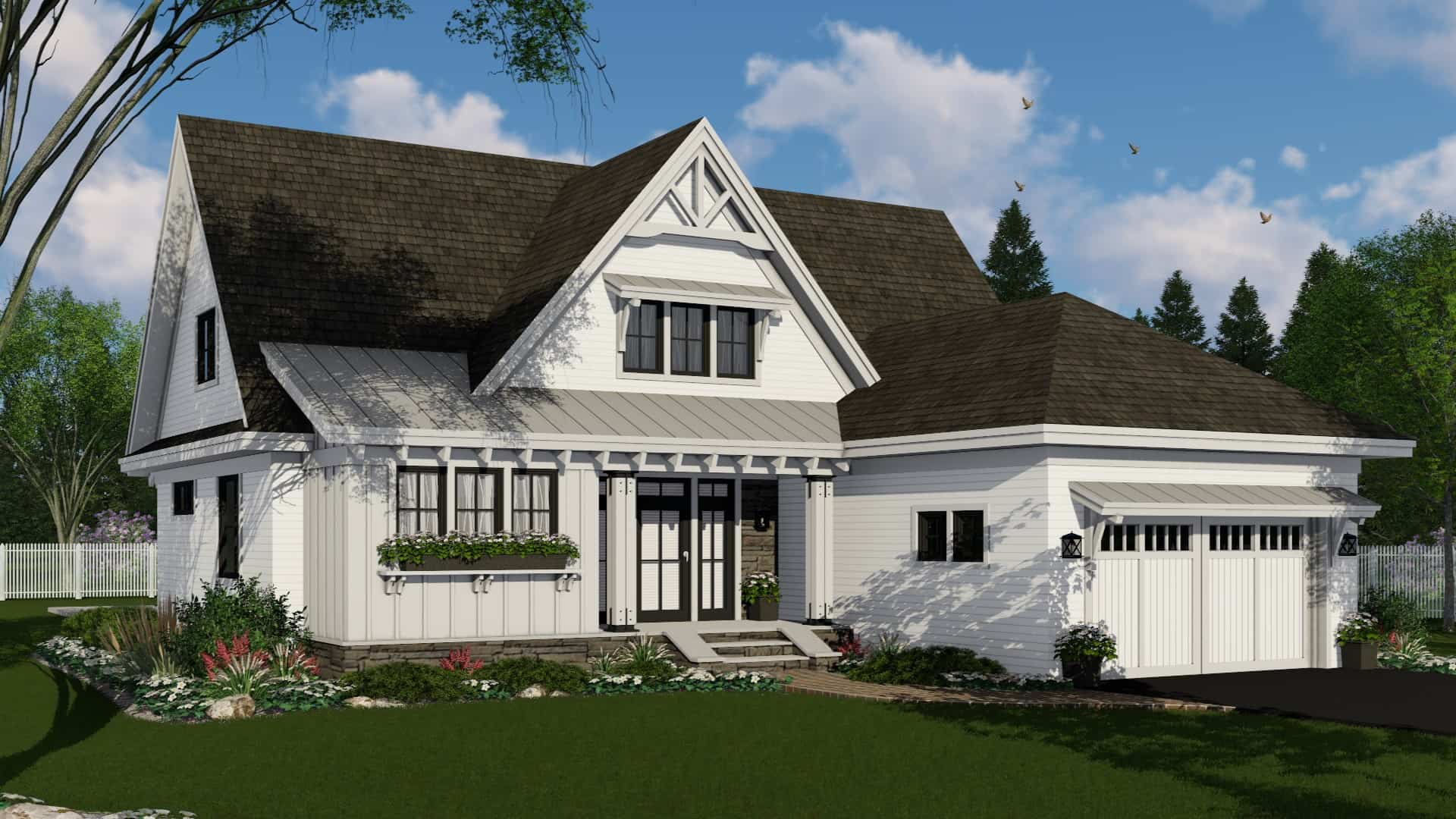 Front elevation of Farmhouse home (ThePlanCollection: House Plan #165-1184)