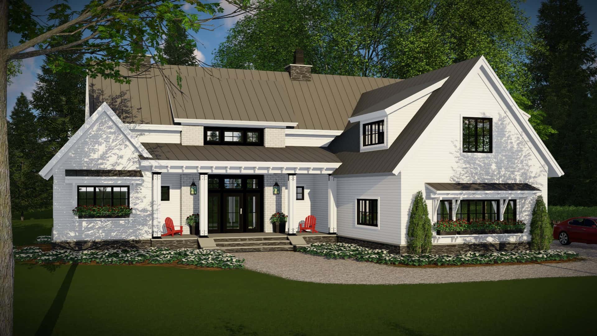 Front elevation of Modern Farmhouse home (ThePlanCollection: House Plan #165-1191)