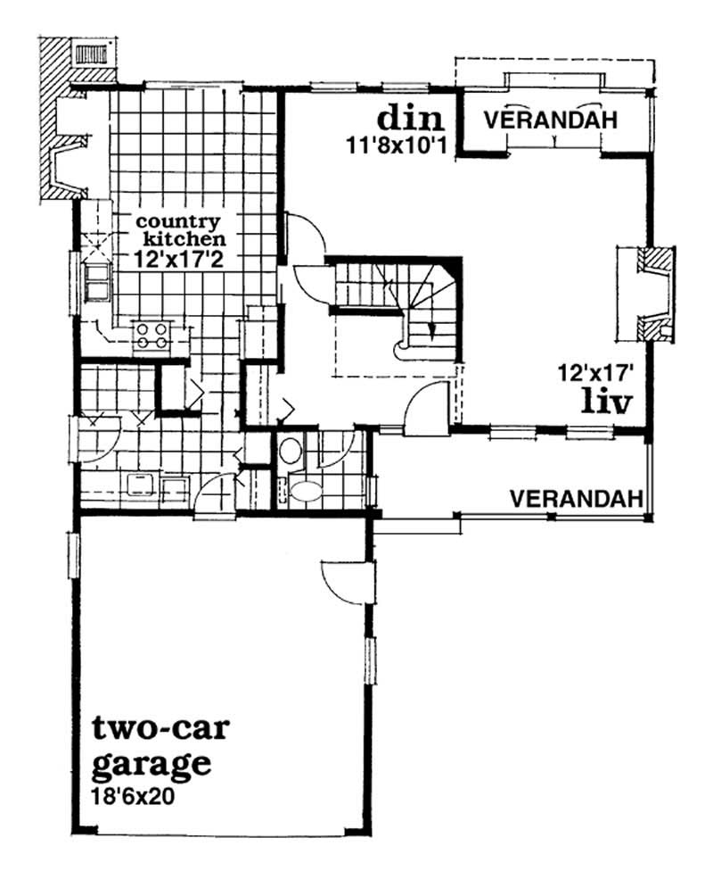 Floor Plan First Story of Country Plan #167-1006