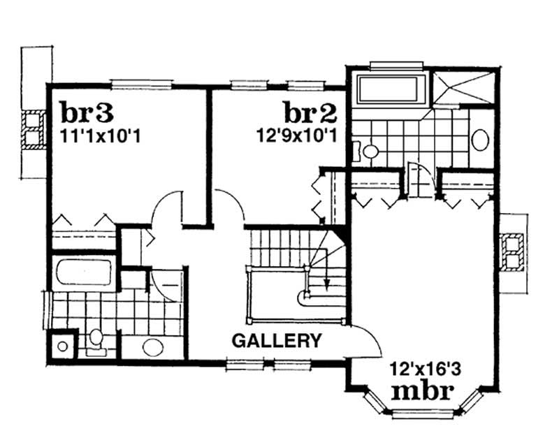 Floor Plan Second Story of Country Plan #167-1006