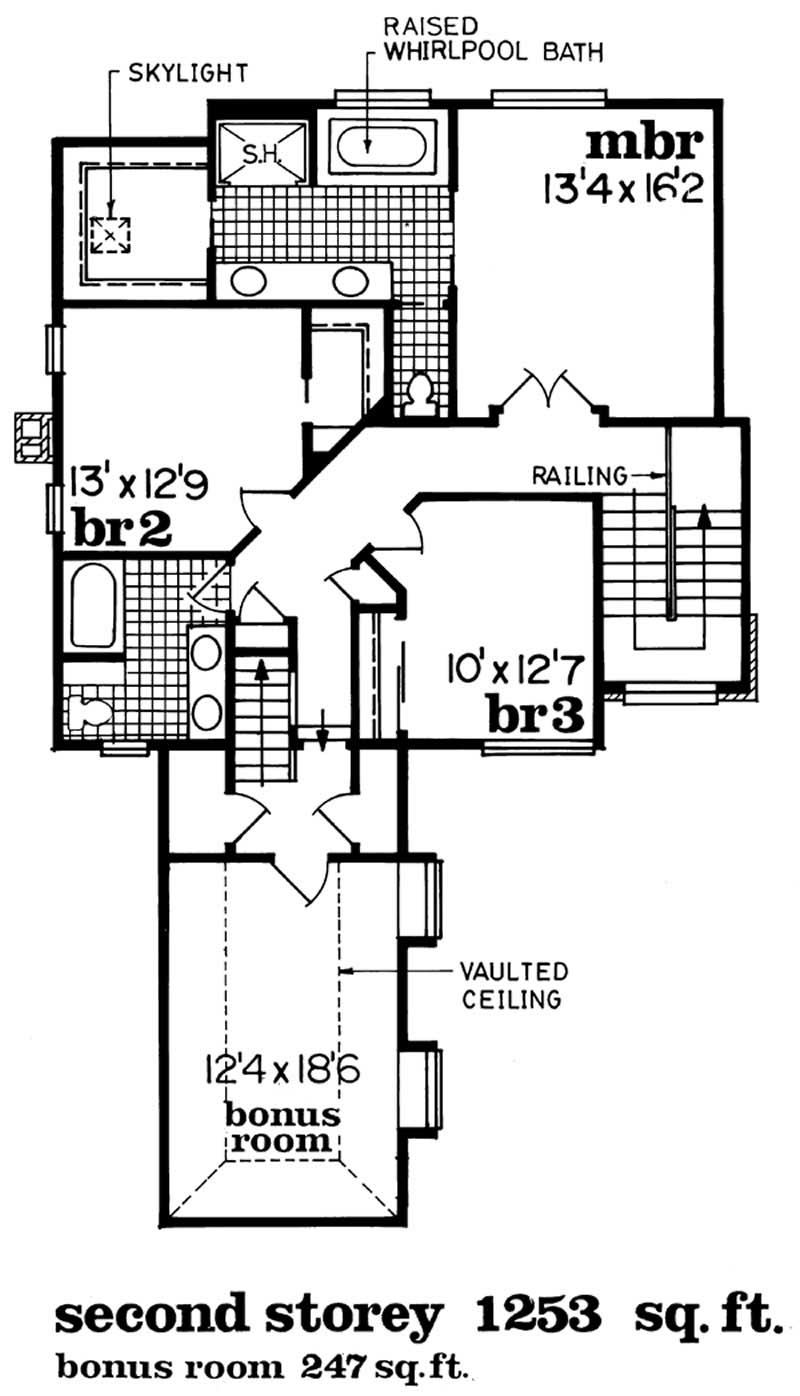 Floor Plan Second Story of European Plan #167-1020