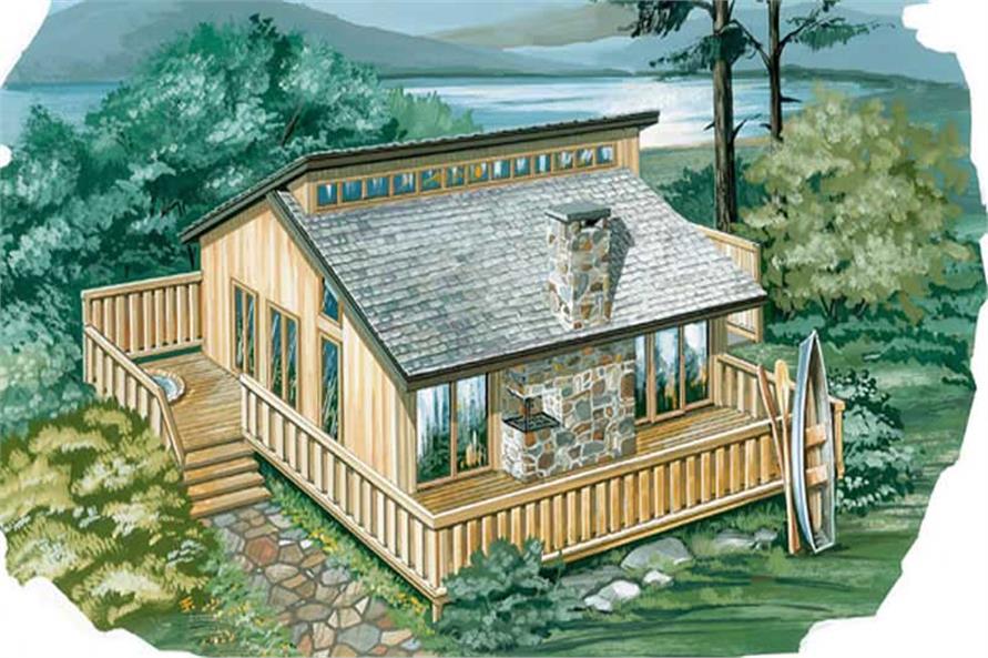 Front elevation of Log Cabin home (ThePlanCollection: House Plan #167-1021)