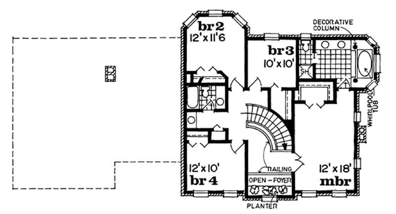 Floor Plan Second Story of Colonial Plan #167-1043