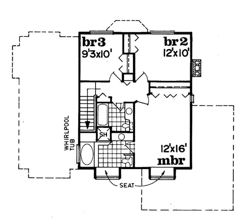 Floor Plan Second Story of Country Plan #167-1052