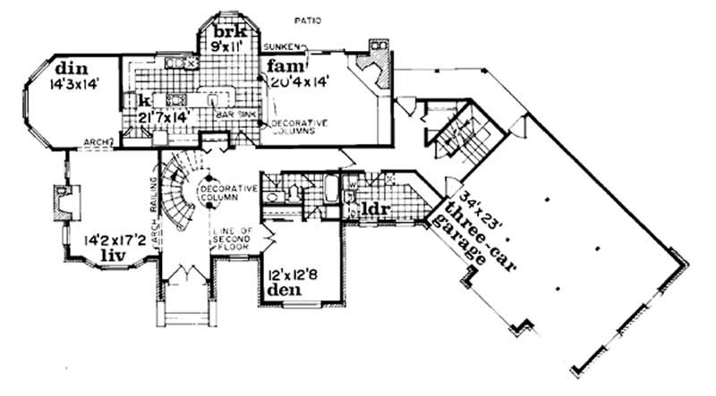 Floor Plan First Story of European Plan #167-1058
