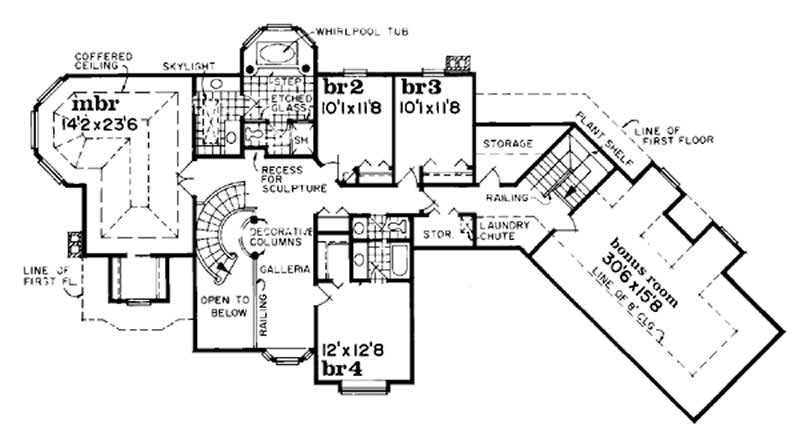 Floor Plan Second Story of European Plan #167-1058