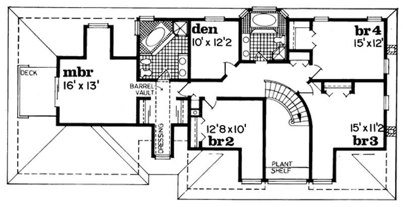 Floor Plan Second Story of European Plan #167-1123