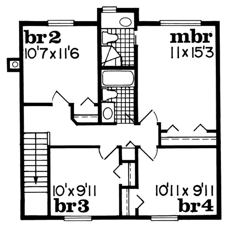 Floor Plan Second Story of Traditional Plan #167-1146