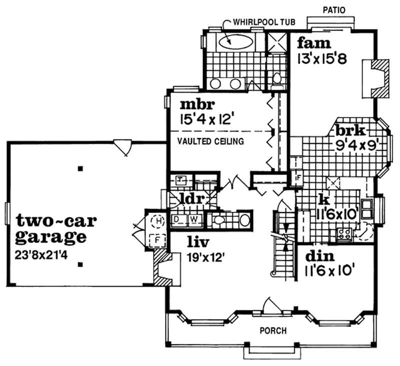 Floor Plan First Story of Country Plan #167-1174