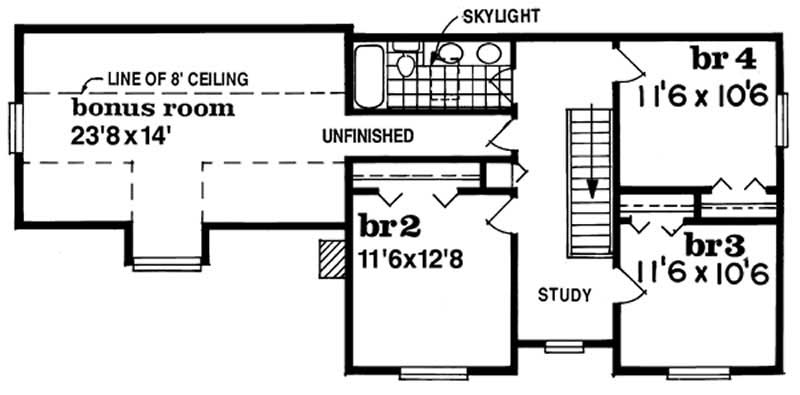 Floor Plan Second Story of Country Plan #167-1174