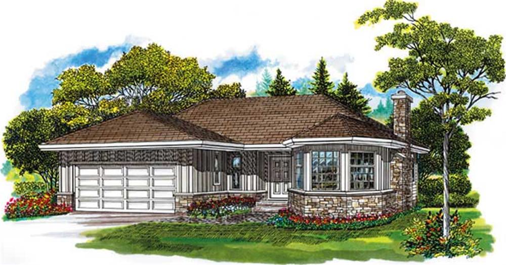 Front elevation of Ranch home (ThePlanCollection: House Plan #167-1177)