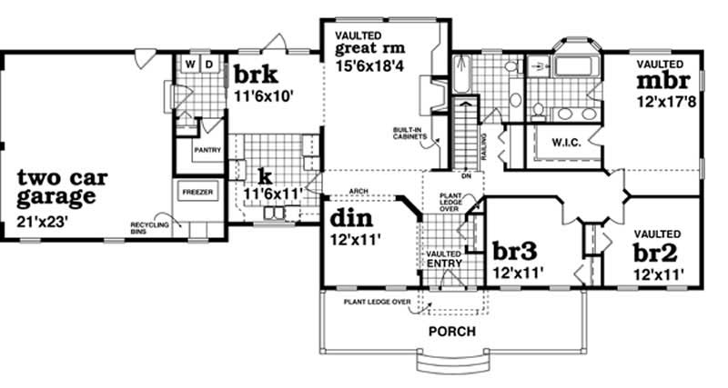 Floor Plan First Story of Country Plan #167-1235