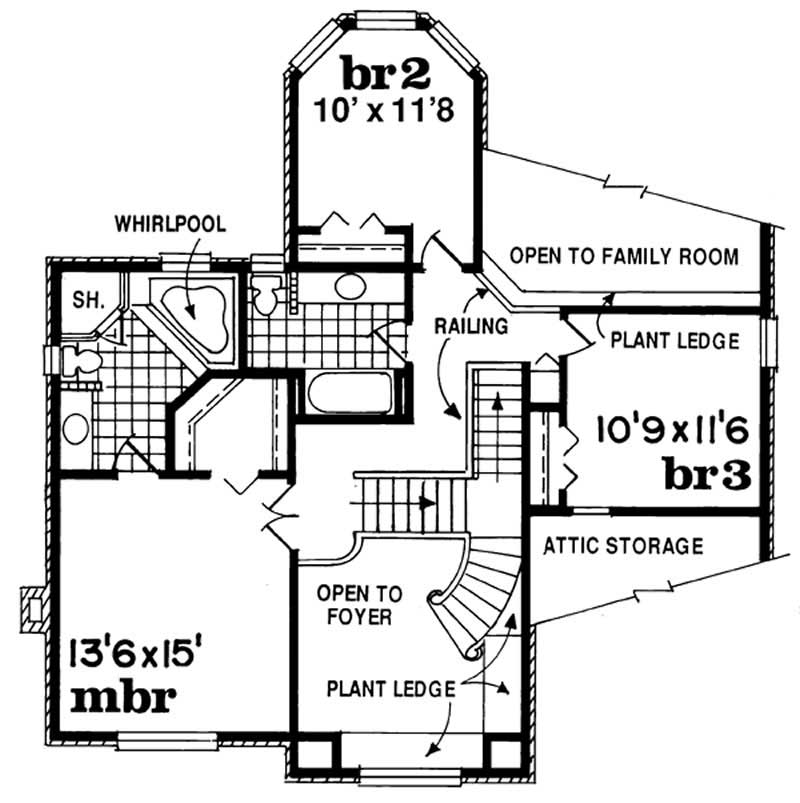 Floor Plan Second Story of Colonial Plan #167-1237