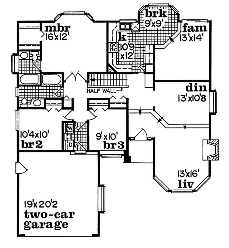 Floor Plan First Story of Ranch Plan #167-1253