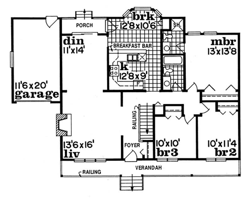 Floor Plan First Story of Ranch Plan #167-1266