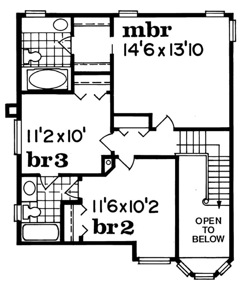 Floor Plan Second Story of Country Plan #167-1270