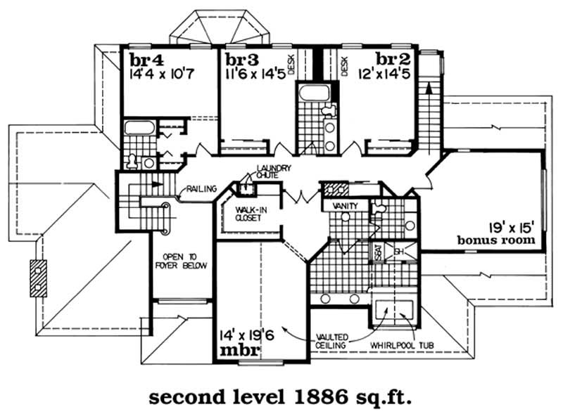 Floor Plan Second Story of European Plan #167-1318