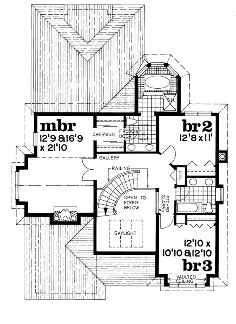 Floor Plan Second Story of European Plan #167-1349