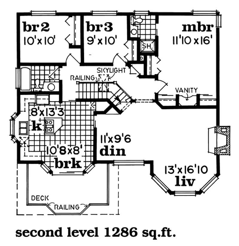 Floor Plan Second Story of Contemporary Plan #167-1363