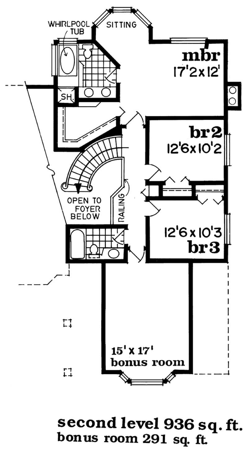 Floor Plan Second Story of European Plan #167-1364