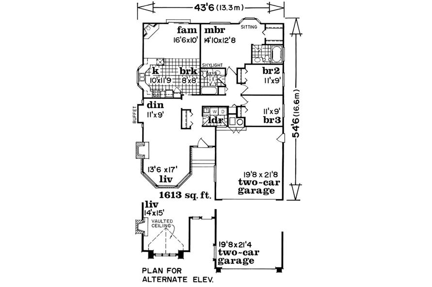 Main Floor Plan of this 3-Bedroom,1616 Sq Ft Plan -1616