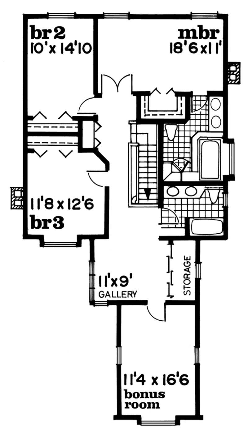 Floor Plan Second Story of Tudor Plan #167-1422