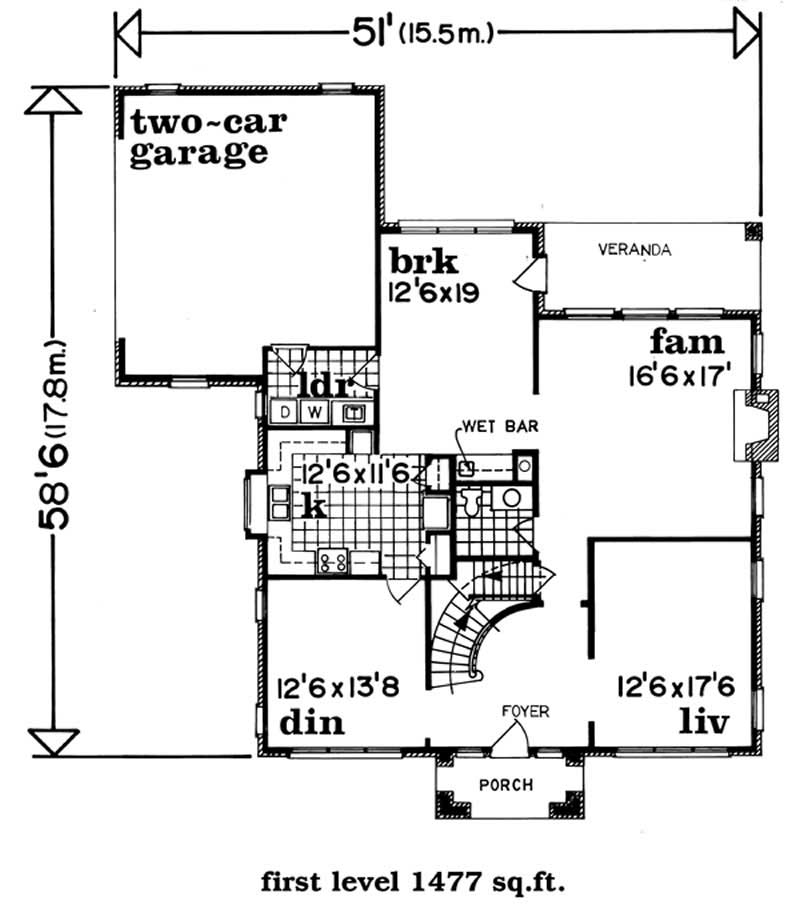Floor Plan First Story of Colonial Plan #167-1423