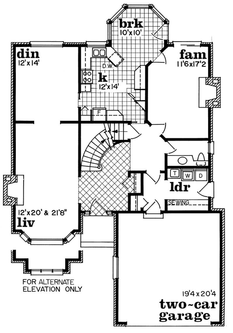 Floor Plan First Story of European Plan #167-1463