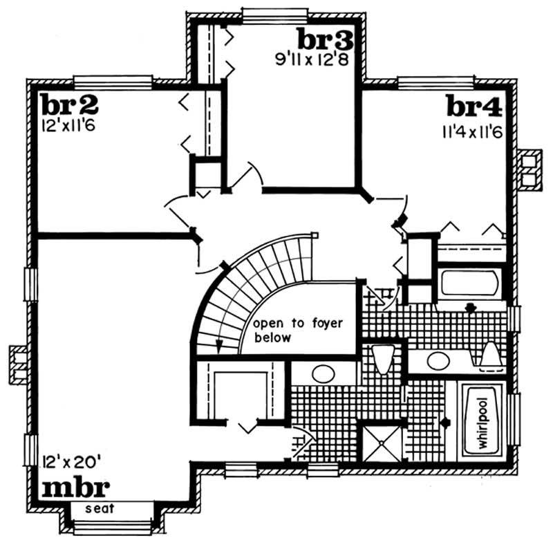 Floor Plan Second Story of European Plan #167-1464