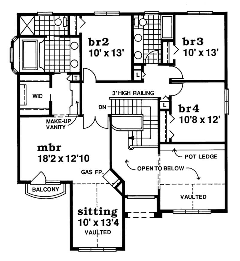 Floor Plan Second Story of European Plan #167-1487