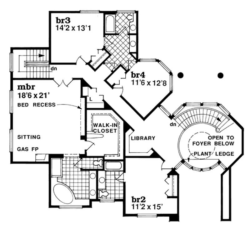 Floor Plan Second Story of European Plan #167-1489