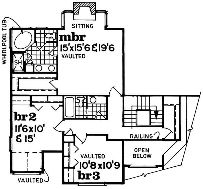 Floor Plan Second Story of Mediterranean Plan #167-1501