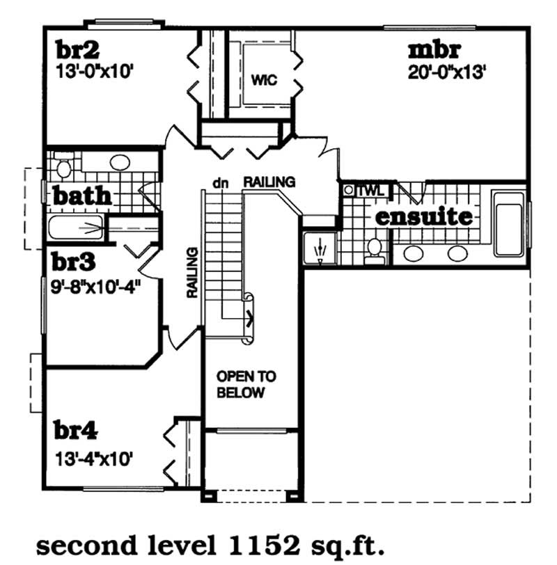 Floor Plan Second Story of Traditional Plan #167-1508