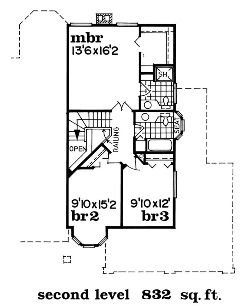 Floor Plan Second Story of Traditional Plan #167-1513