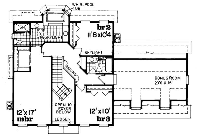Floor Plan Second Story of Colonial Plan #167-1525