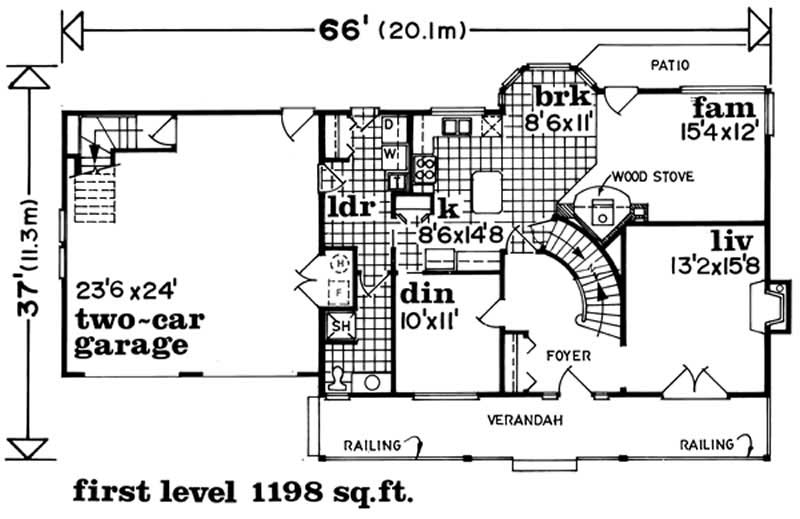 Floor Plan First Story of Country Plan #167-1527