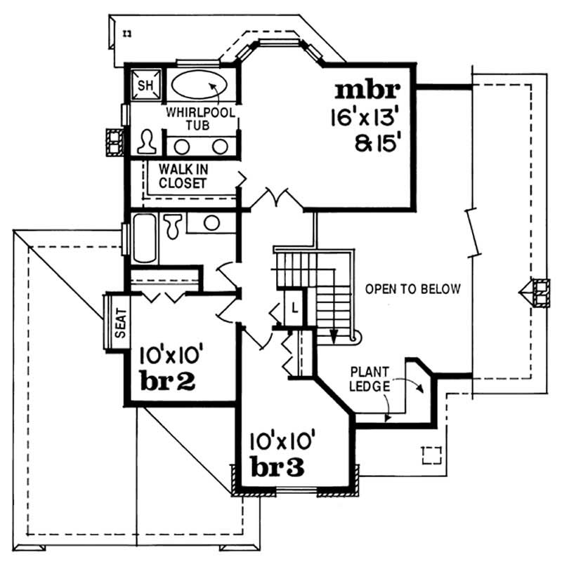 Floor Plan Second Story of European Plan #167-1530