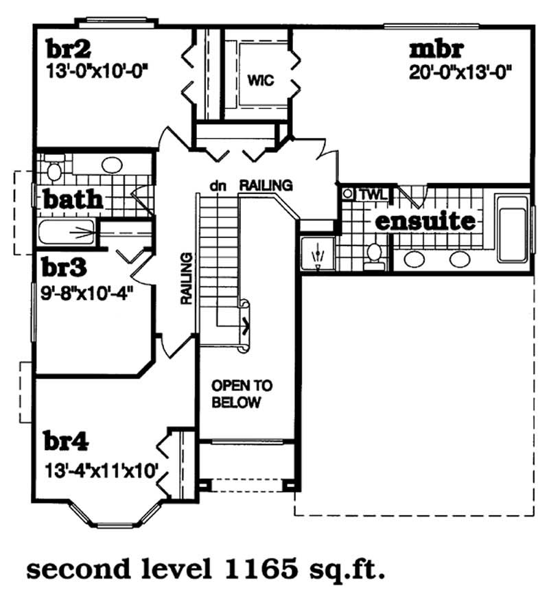 Floor Plan Second Story of Ranch Plan #167-1535