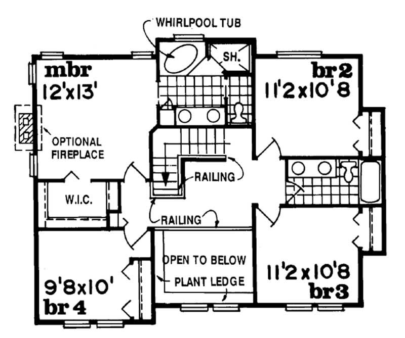 Floor Plan Second Story of Country Plan #167-1543