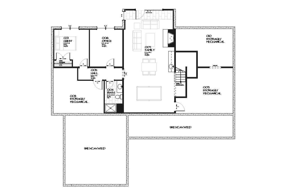 Floor Plan Basement of Country Plan #168-1007
