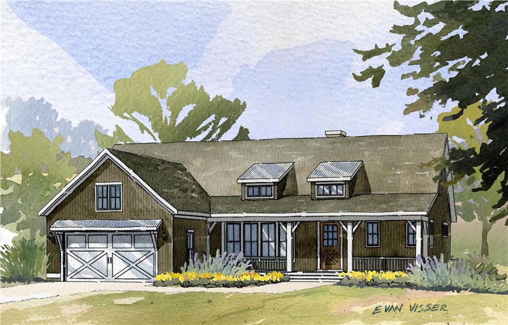 This is an artist's rendering of these Ranch Houseplans.