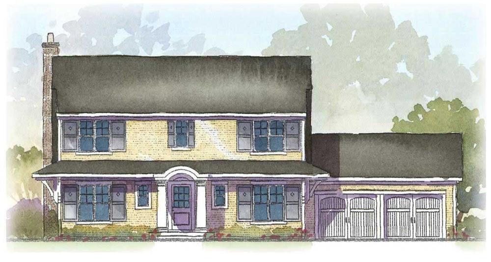 This is a colored rendering of these Traditional House Plans.