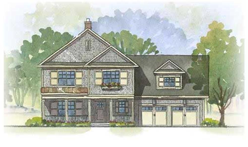 This image shows the front elevation of these Euorpean Home Plans.