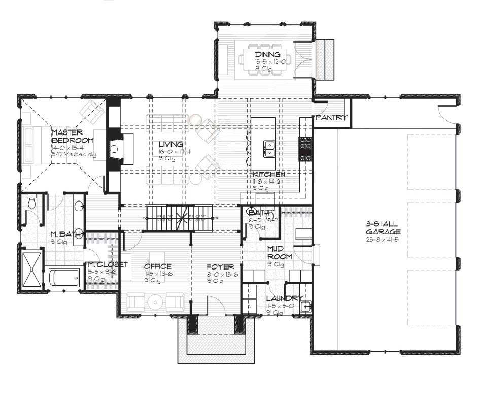 Floor Plan First Story of European Plan #168-1028