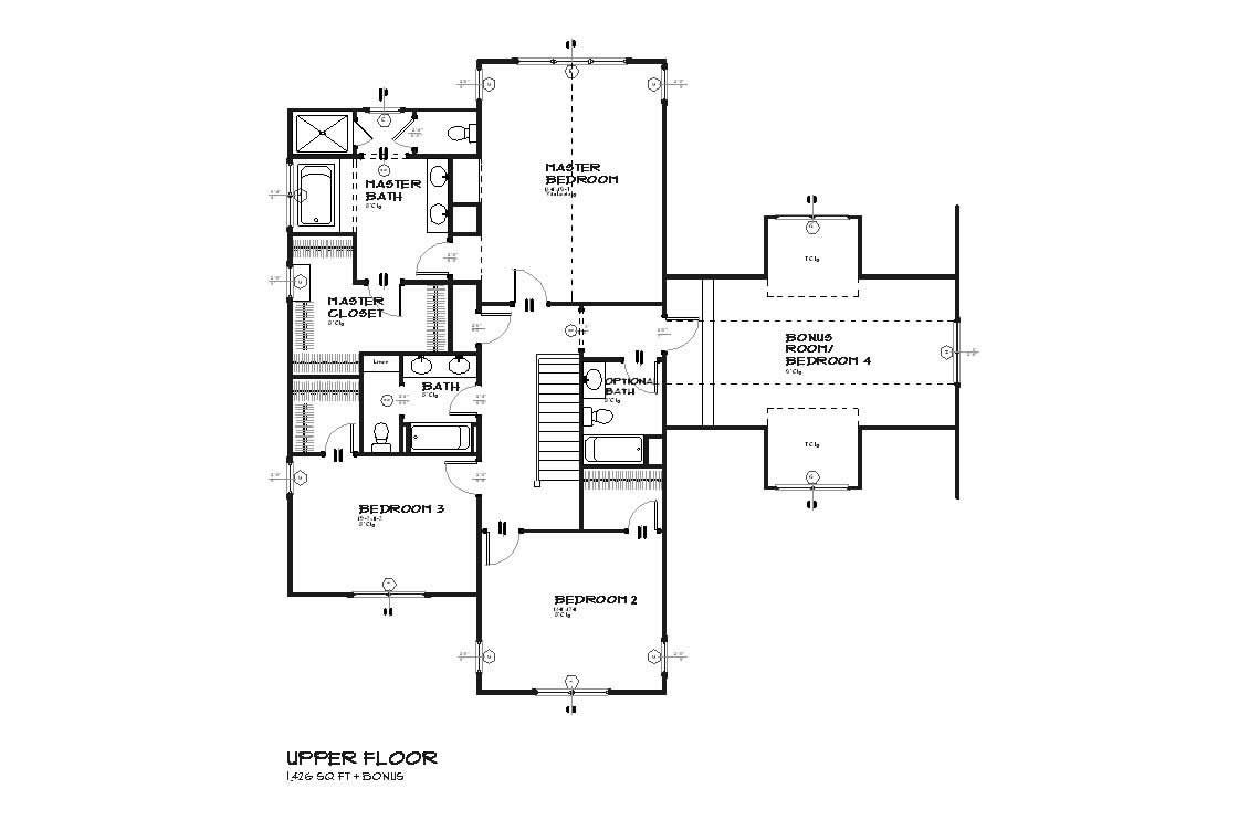 Floor Plan Second Story of Country Plan #168-1029