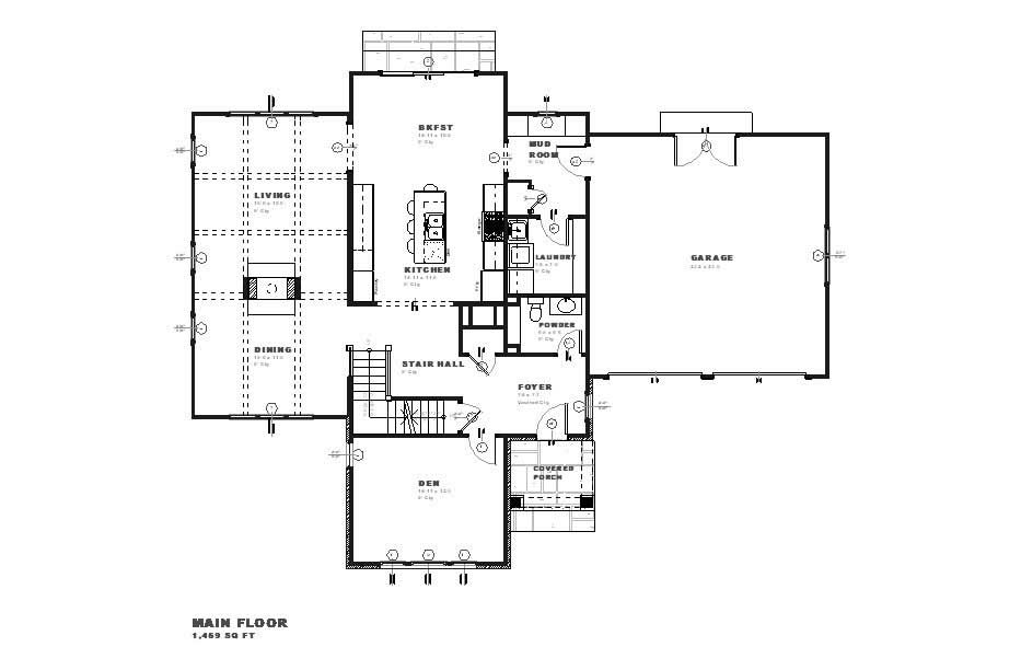 Floor Plan First Story of Country Plan #168-1034