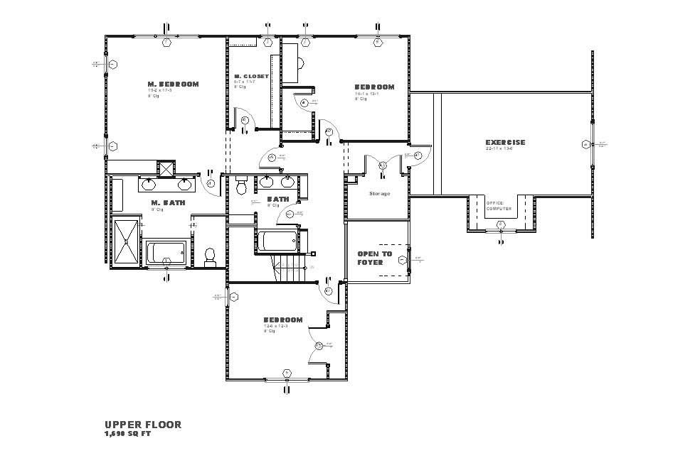 Floor Plan Second Story of Country Plan #168-1034