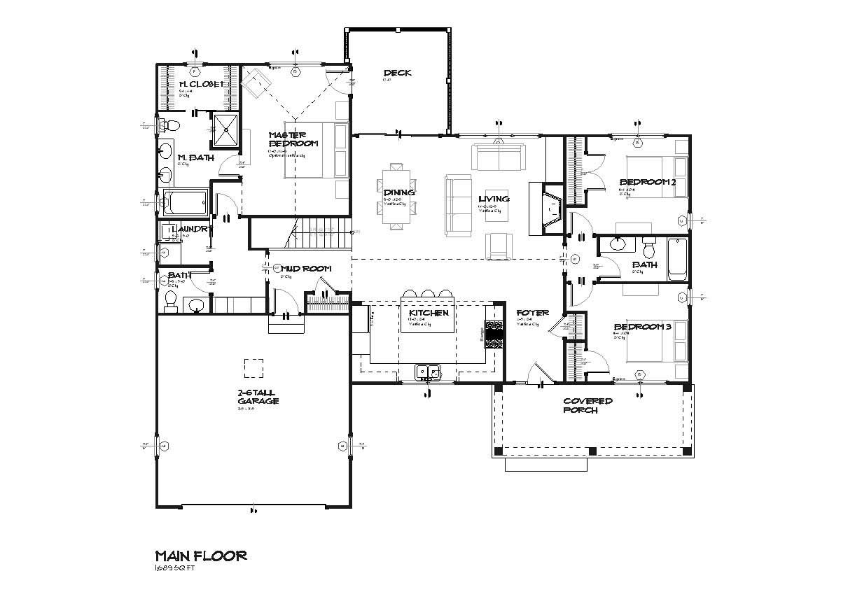 Floor Plan First Story of European Plan #168-1038