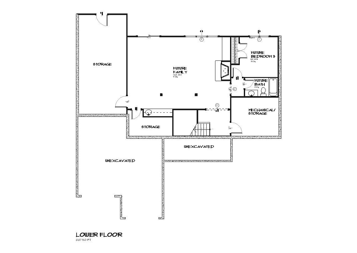 Floor Plan Basement of Country Plan #168-1054